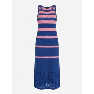 Scoop Womens XL Crochet Knit Maxi Dress Blue Pink Striped Sleeveless Boho Chic